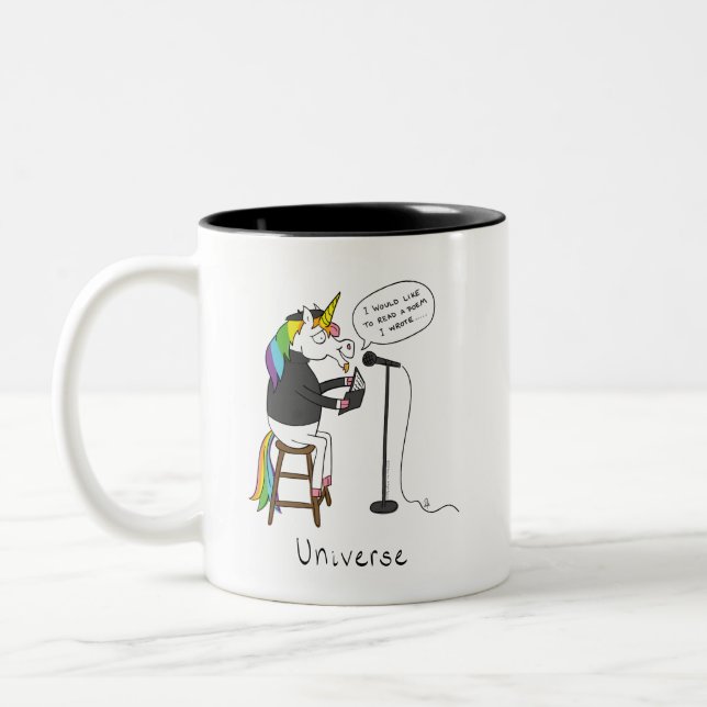 Universe Unicorn Reading Poetry Funny Coffee Mug (Left)