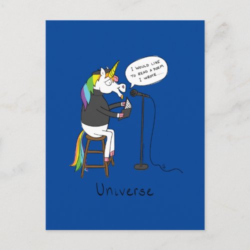 Universe Unicorn Reading Poetry Funny Postcard