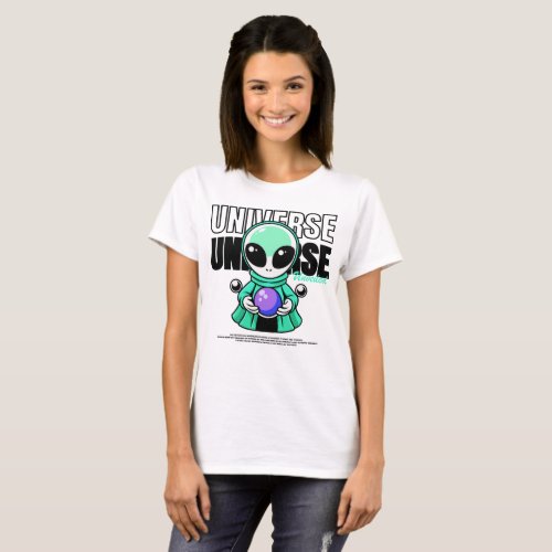 Universe Unveiled _ Cute Alien with Crystal Ball T_Shirt