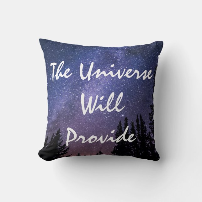 Universe Will Provide Starry Night Sky and Trees Throw Pillow (Front)