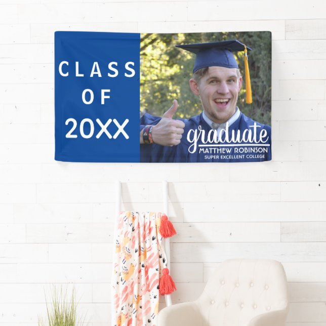 University 2025 Graduation Blue Photo Grad Party Banner (Insitu)