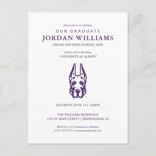 University at Albany Great Dane Mascot Head Announcement Postcard (Front)