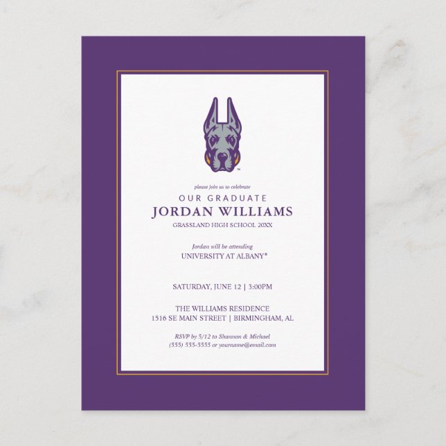 University at Albany Great Dane Mascot Head Announcement Postcard (Front)