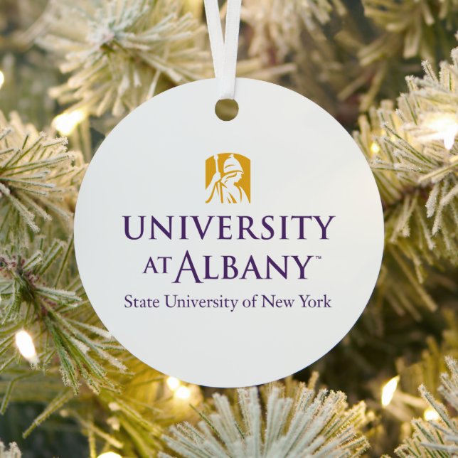 University at Albany Iconic Logo Metal Ornament (Insitu)