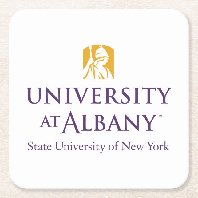 University at Albany Iconic Logo Square Paper Coaster (Front)