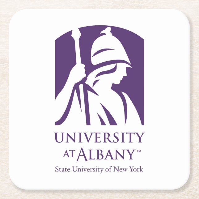 University at Albany Iconic Logo Square Paper Coaster (Front)