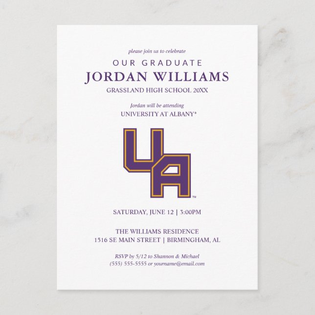 University at Albany Initials Logo Announcement Postcard (Front)