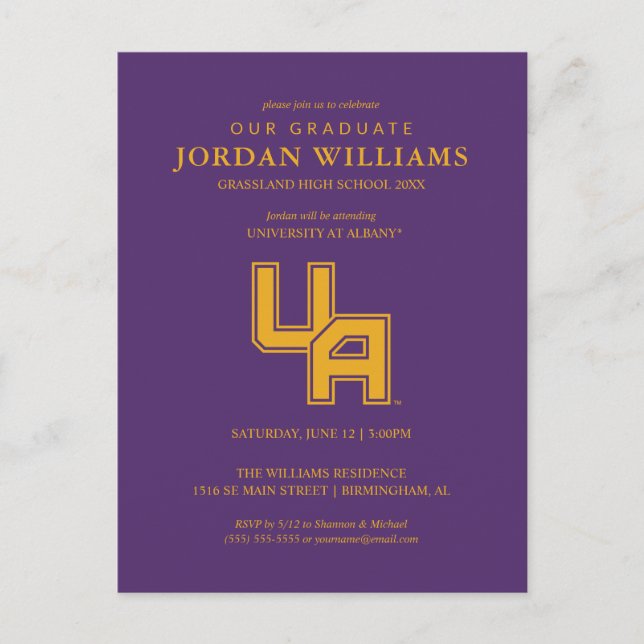 University at Albany Initials Logo Announcement Postcard (Front)