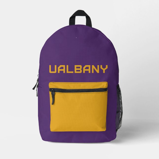 University at Albany Wordmark Printed Backpack (Front)