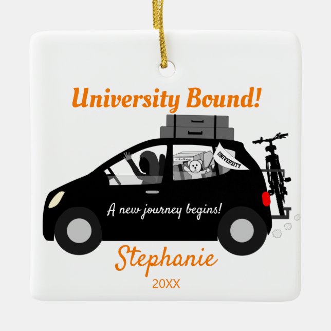 University Bound Girl Ceramic Ornament (Front)