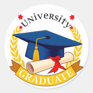 University Graduate Emblem with Cap and Diploma Classic Round Sticker