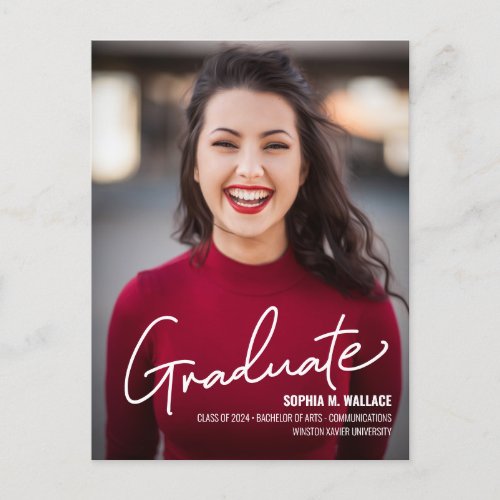 University Graduate with Photo Class of 2024 Announcement Postcard