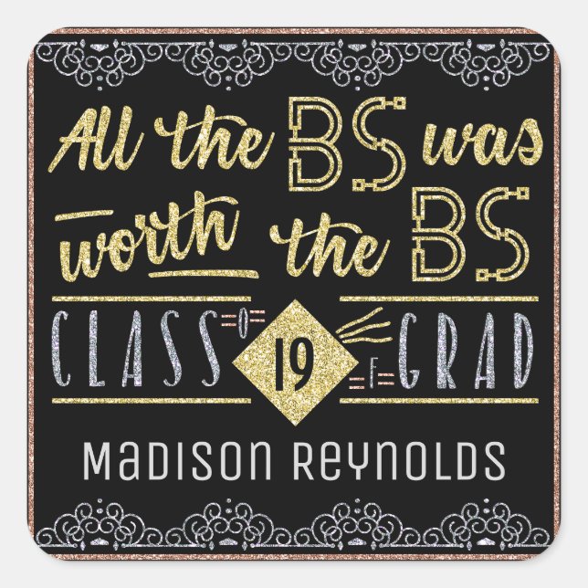 University Graduation Bachelors Degree Funny Grad Square Sticker (Front)