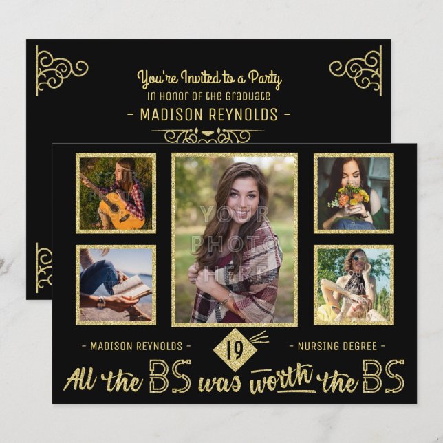 University Graduation Photo Bachelors Degree Party Invitation (Front/Back)