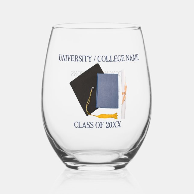 University Graduation Stemless Wine Glass (Front)