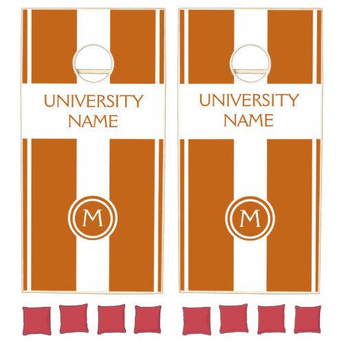 University Name Burnt Orange Monogram Cornhole Set