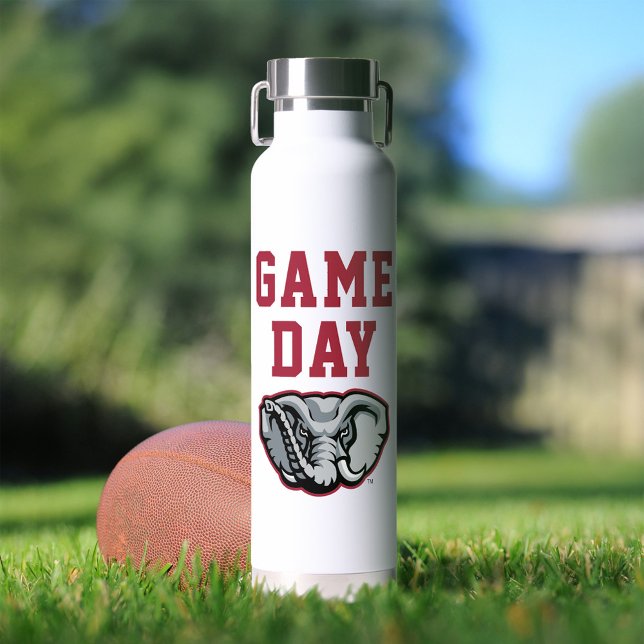 University of Alabama Game Day Water Bottle (Water bottle simulated on yard with football)