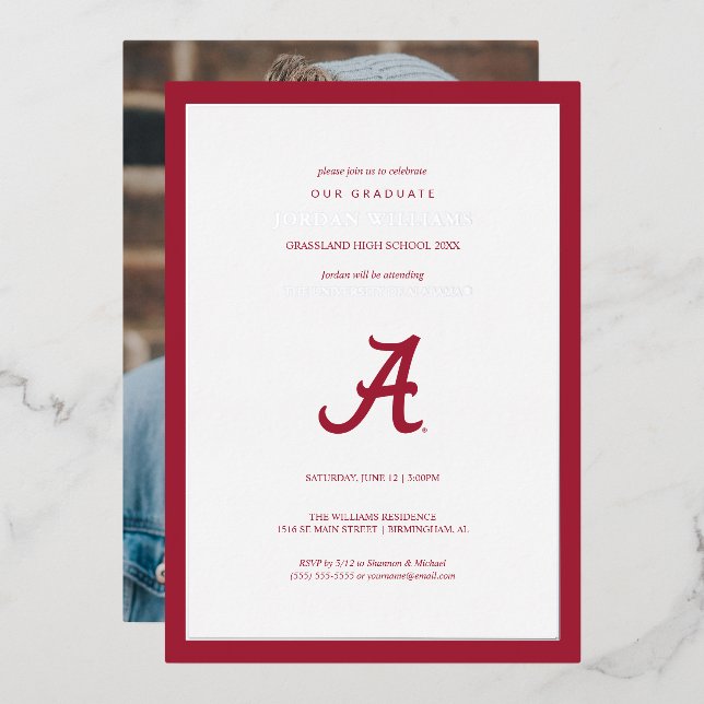 University of Alabama Graduation Foil Invitation (Front/Back)