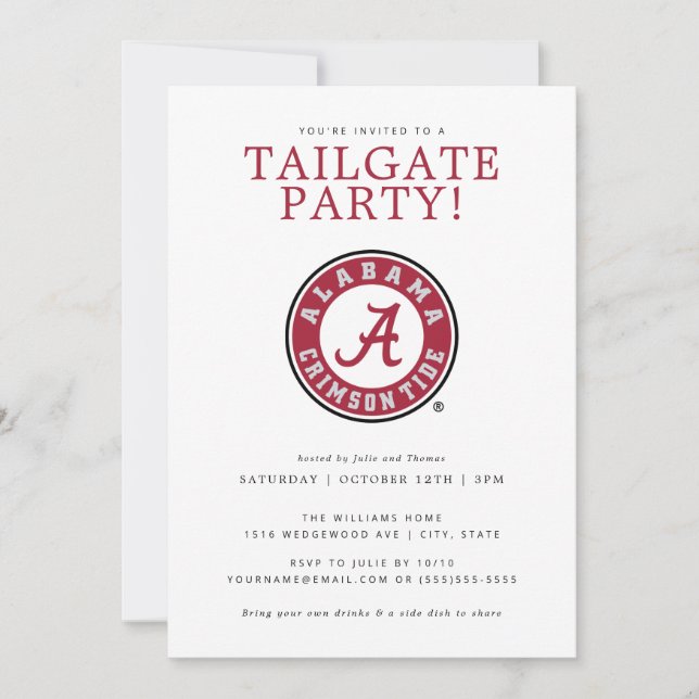 University of Alabama Tailgate Party Invitation (Front)