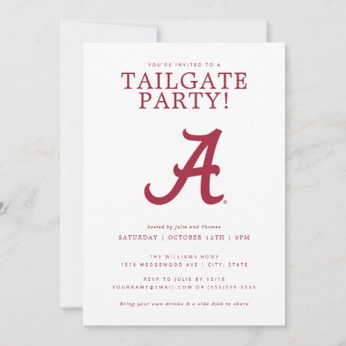 University of Alabama Tailgate Party Invitation