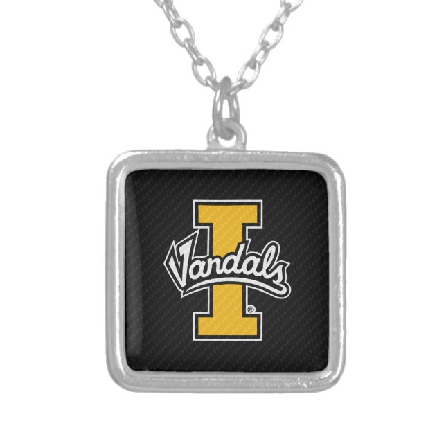 University of Idaho Carbon Fiber Pattern Silver Plated Necklace (Front)