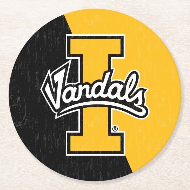 University of Idaho Color Block Distressed Round Paper Coaster (Front)
