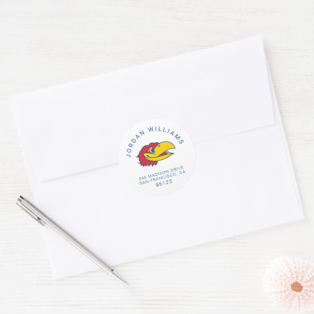 University of Kansas Jayhawk Head Logo Classic Round Sticker (Envelope)