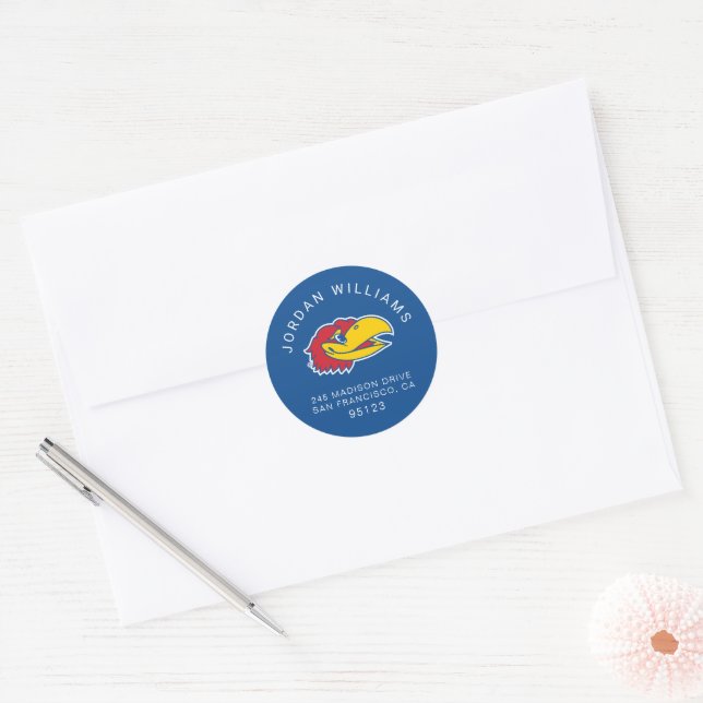 University of Kansas Jayhawk Head Logo Classic Round Sticker (Envelope)