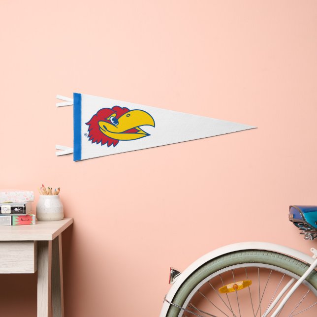 University of Kansas Jayhawk Head Logo Pennant Flag (Front)