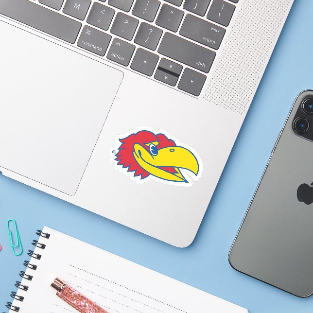 University of Kansas Jayhawk Head Logo Sticker (Laptop w/ iPhone)