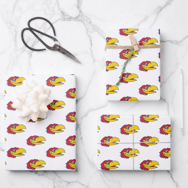 University of Kansas Jayhawk Head Logo Wrapping Paper Sheets (Front)
