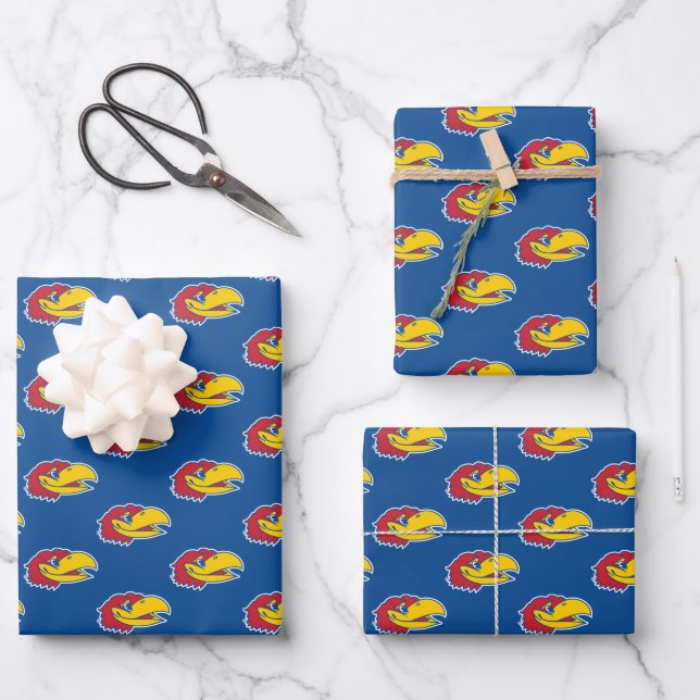 University of Kansas Jayhawk Head Logo Wrapping Paper Sheets (Front)