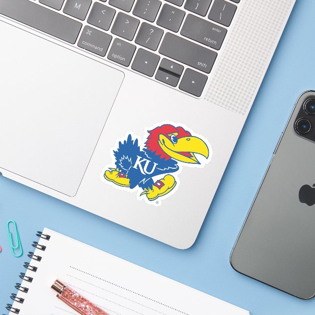 University of Kansas Jayhawk Logo Sticker (Laptop w/ iPhone)