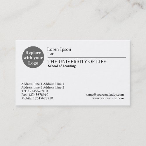 University of Life - Black Rule Business Card Template