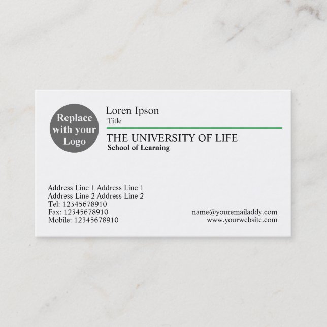 University of Life - Green Rule Business Card (Front)