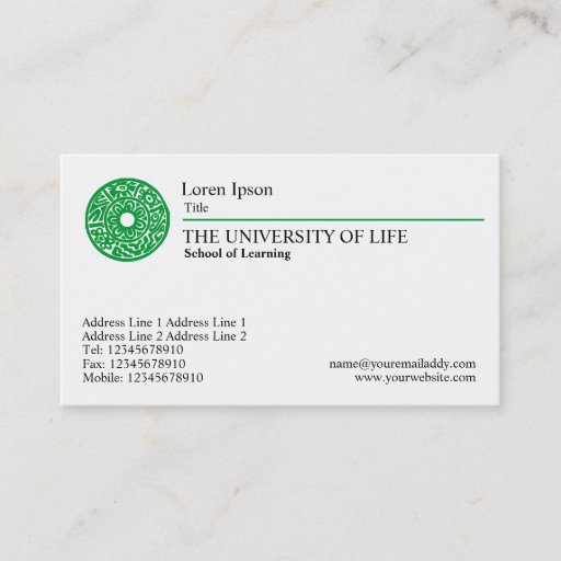 Customizable University of Life - Green Rule Business Card