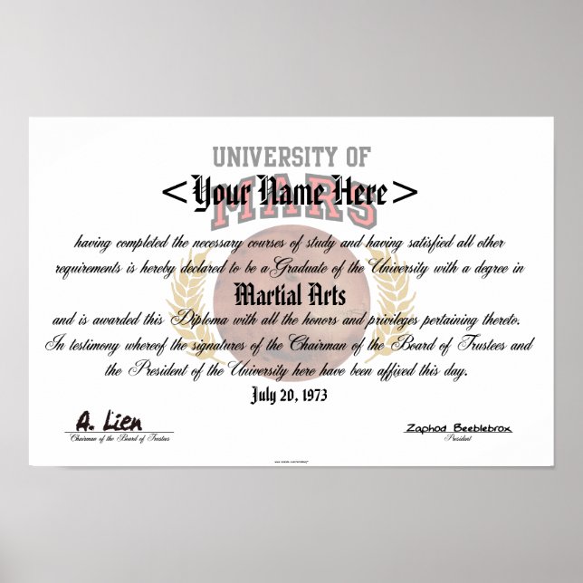 University of Mars Diploma Poster (Front)
