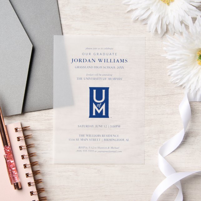 University of Memphis Formal UofM Monogram Vellum Invitations (Wedding)