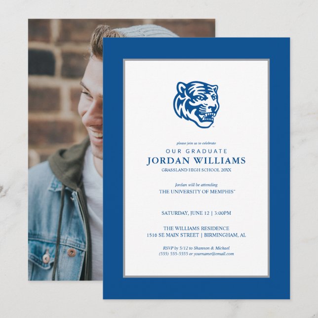 University of Memphis Tigers Mascot Head Logo Announcement (Front/Back)