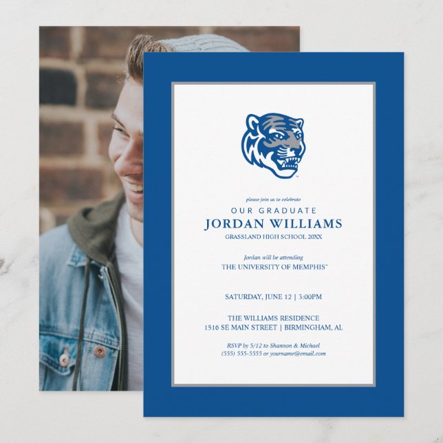 University of Memphis Tigers Mascot Head Logo Announcement (Front/Back)