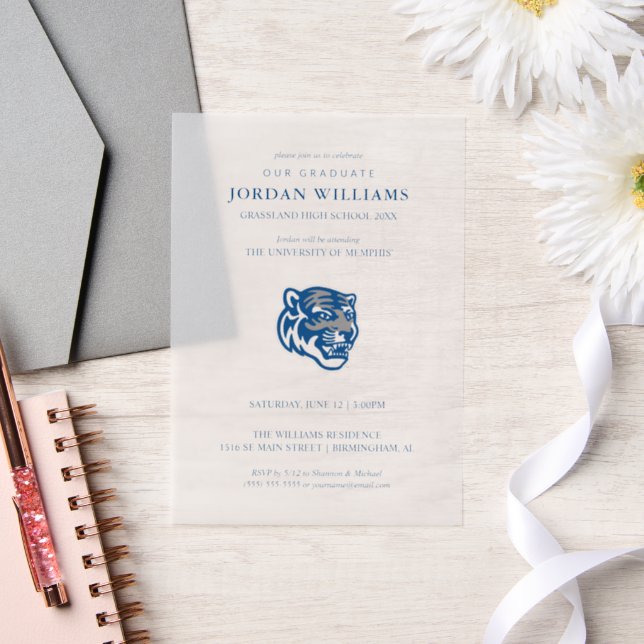 University of Memphis Tigers Mascot Head Logo Vellum Invitations (Wedding)