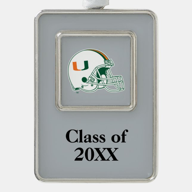 University of Miami Helmet with Year Christmas Ornament (Front)
