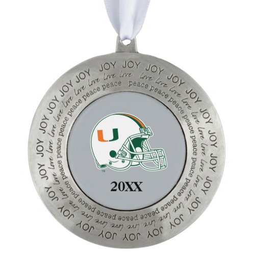 University of Miami Helmet with Year Pewter Ornament
