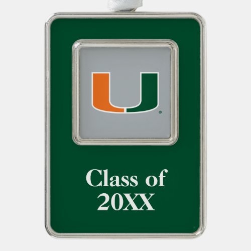 University of Miami U with Year Silver Plated Framed Ornament