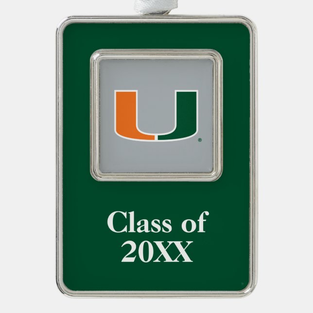 University of Miami U with Year Silver Plated Framed Ornament (Front)