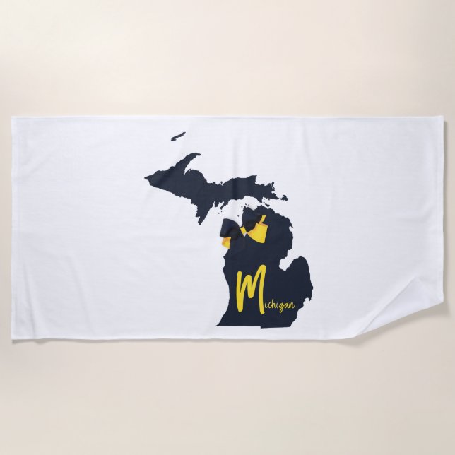 University of Michigan State Map Blue and Yellow Beach Towel (Front)