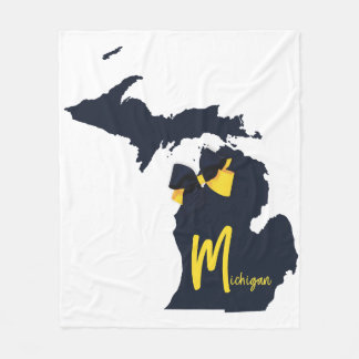 University of Michigan State Map Blue and Yellow Fleece Blanket