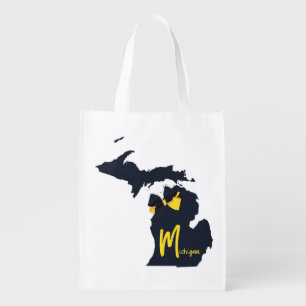 University of Michigan State Map Blue and Yellow Grocery Bag