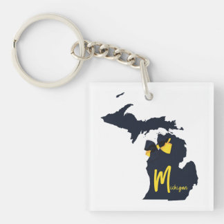 University of Michigan State Map Blue and Yellow Keychain