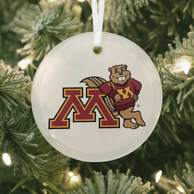 University of Minnesota Holiday Pattern Glass Ornament (Insitu)